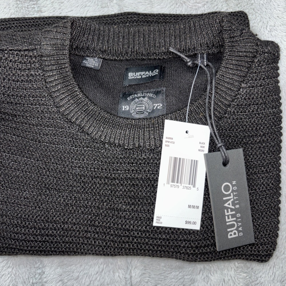 NWT Buffalo David Bitton Wariner Crewneck Sweater - M Black - Picture 7 of 8
